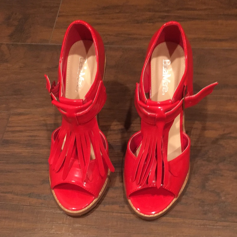 Bella Marie red fringe high heels sandals